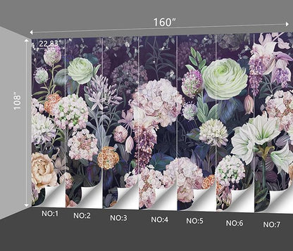 Black Floral Wallpaper Bedroom Purple Botanical Flowers Leaf murals Living Room tv Background Large Wall Mural Aesthetic Room Decor - 160"x108" Not Peel and Stick