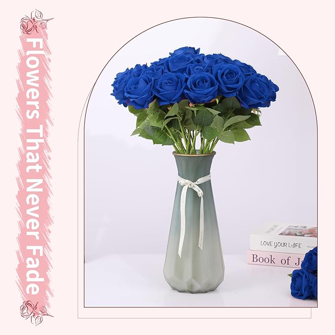 102 PCS Royal Blue Roses, Faux Blue Rose Bouquet, Silk Rose with Stems for Wedding Flowers Decoration, Valentines Day Mothers Day, Wedding Decoration