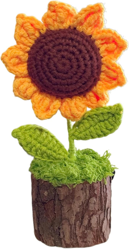 Crochet Sunflower Artificial Flowers Handmade Sunflower Bouquet Creative Knitted Potted Plant Gifts for Women Home Office Desk Car Decor