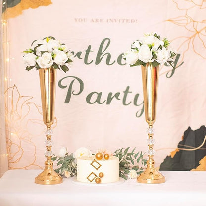 2 Pcs Tall Gold Vases for Centerpieces -22.6" Height Versatile Metal Tabletop Flower Stand, Wedding Decorations for Reception, Tall Flower Vase for Birthday, Weddings, Anniversary, Home Decor (2 Pcs)