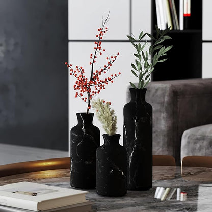 Creative Scents Black Marble Look Vase Set - Vases Home Decor, Premium Quality for Holding Pampas Grass, Dried/Fresh Flowers, Vases for Decor - Kitchen, Bedroom, Office, Living Room, or Shelf Decor