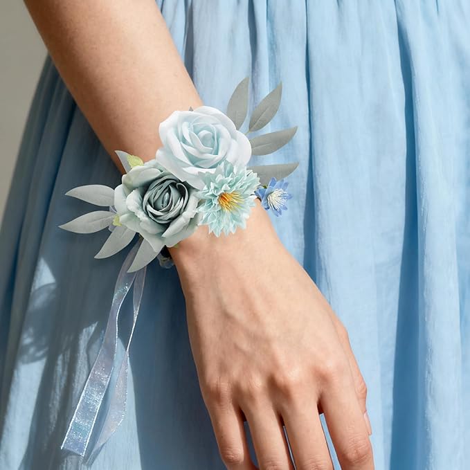 Artificial Flowers Blue Box Set for DIY Bridal Bouquets Wedding Shower Decorations Fake Floral Arrangements for Party Table Centerpieces Home Decor Indoor Outdoor
