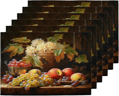 Grape Placemats, Place Mats Set of 4, Heat Resistant Place Mats, Washable Table Mats for Dining Table, Non-Slip Stain Resistant Kitchen Table Placemats, Floral Vintage Fruit Rustic
