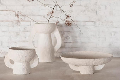 Serax Decorative Vase with Handles | Earth interior accessories by Marie Michielssen | White Paper Mache Home Decor Living Room on Coffee Table | Kitchen Decorations | Entryway Table Decor Shelf Pot S