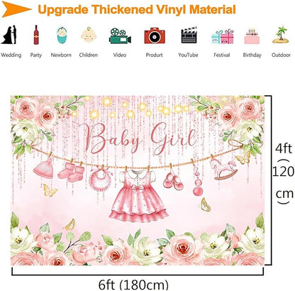 InMemory Baby Girl Baby Shower Backdrop Pink Floral Baby Shower Decorations,Glitter Rose Gold Baby Clothes Photography Background It's a Sweet Girls Shower Party Banner Photo Booth Supplies 6x4ft