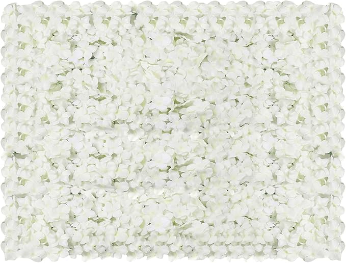 Flower Wall Panel Set,White Artificial Wall Flower Backdrop,10Pcs 15.7" X 23.6" 3D Silk Hydrangea Rose Floral Panel,Faux Roses Artificial Flower Backdrop for Wall Decor