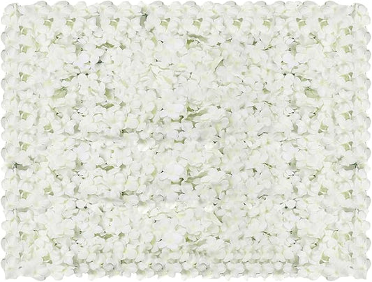 Flower Wall Panel Set,White Artificial Wall Flower Backdrop,10Pcs 15.7" X 23.6" 3D Silk Hydrangea Rose Floral Panel,Faux Roses Artificial Flower Backdrop for Wall Decor