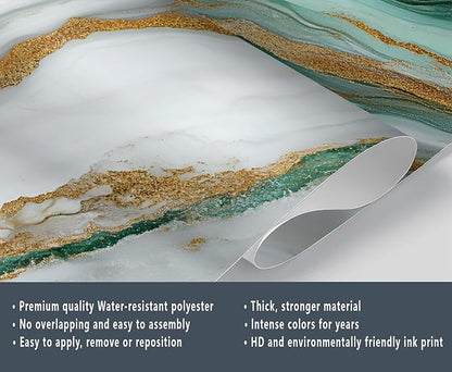 Green Gold Marble Wall Mural, Elegant Marble 3D Wall Murals, Luxury Stone Texture Wallpaper Mural, for Living Room Bedroom Large Wallpaper Indoor Decor 197" W x124.8 H