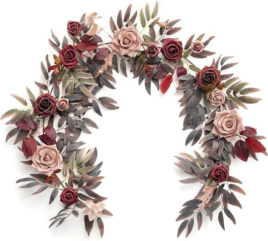 Ling's Moment 5FT Burgundy Artificial Flower Garland Maroon Rose Floral Garland Arch Flowers Vine for Wedding Party Backdrop Decor Home Mantel Table Centerpieces Decorations Dusty Rose