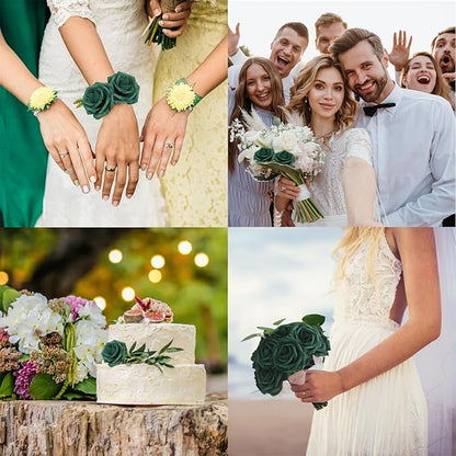 JOYLEX 100Pcs Peacock Green Artificial Flowers Realistic Roses, Real Looking Fake Roses with Stem for DIY Wedding Bouquets Centerpieces Party Home Romantic Decorations (Peacock Green, 100pcs)