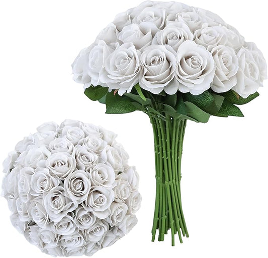 Artificial Rose Flower Artificial Flowers Flower with Long Stem Silk Roses Bouquet for Wedding Bridal Shower Party Home Decoration (Nude, 30 Pcs)