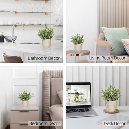 Hopewood Faux Plants, Fake Plants Eucalyptus Potted for Home Office Desk, Artificial Eucalyptus with a Weave Basket for Indoor Greenery Tabletop