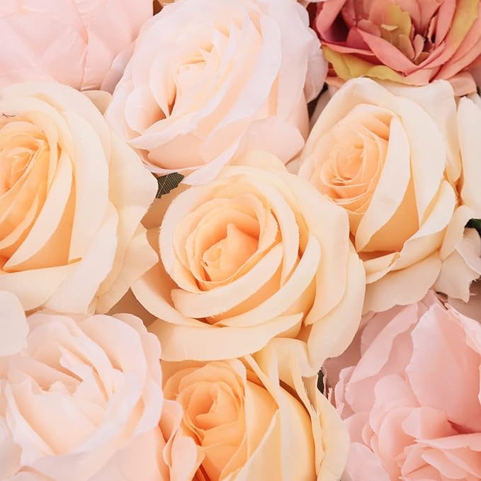 Gdrasuya10 4pcs Realistic Flower Wall Background Artificial Flowers Wall Backdrop Panel 3D Silk Rose Fake Flower Wall Panel Banquet Wedding Party Decor, Photography Background 60 x 40 cm