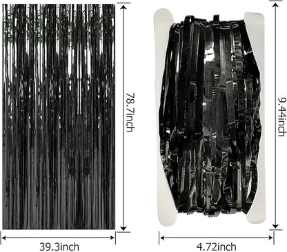 2 Pack Foil Curtain Backdrop Black Metallic Tinsel Foil Fringe Curtains Photo Booth Props for Birthday Wedding Engagement Baby Shower Bachelorette Christmas Holiday Celebration Party Decorations