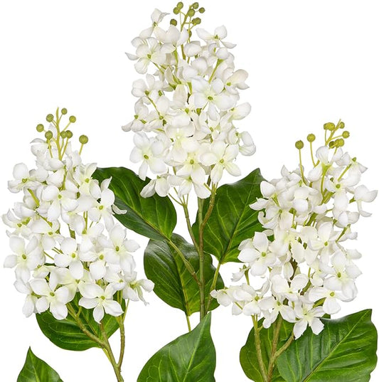 Artificial Lilac Flowers 30" Tall – Set of 3 Silk Lilac Flower Stems for Home Decor, Wedding Centerpieces, Faux Floral Arrangements – White Artificial Flowers for Vase, Spring & Farmhouse Décor