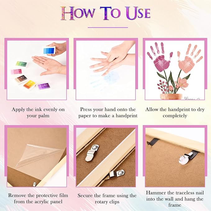 CLUSIVC DIY Christmas Birthday Gift for Grandma and Mom Flower Bouquet Handprint Craft Kit, Unique Gifts for Grandma Mom Mimi Nana,New Year Gift(12" x 16", 2 Art Papers, Wood Frame)