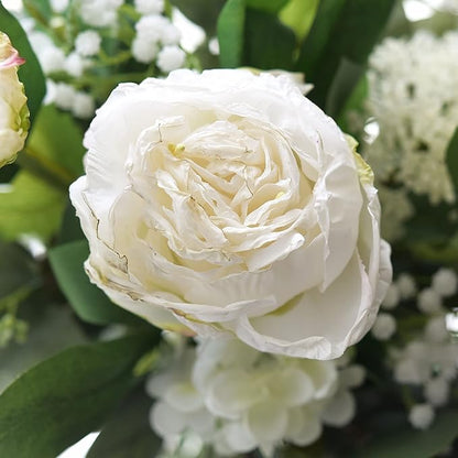 FiveSeasonStuff Vintage White Peonies – Realistic Artificial Silk Flowers with Dry-Look Petals, 6 Stems for Rustic Home & Wedding Bridesmaids Bouquet Bridal Showers