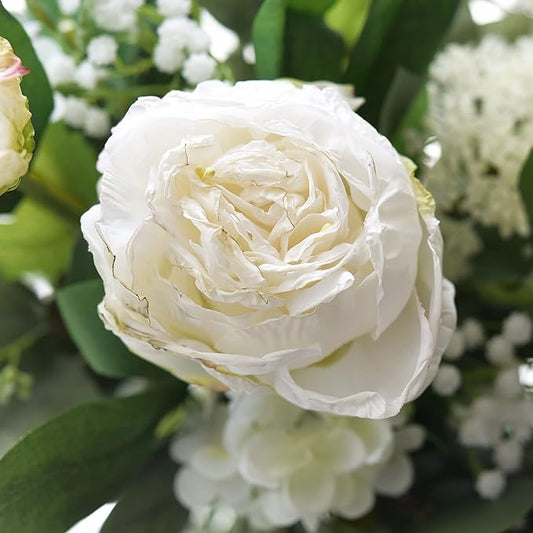 FiveSeasonStuff Vintage White Peonies – Realistic Artificial Silk Flowers with Dry-Look Petals, 6 Stems for Rustic Home & Wedding Bridesmaids Bouquet Bridal Showers