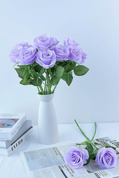 30pcs Lavender Roses Artificial Flowers Lliac Roses Purple Roses Fake Roses Flowers with Long Stems Silk Flowers for Wedding Bouquet Centerpices Decorations Party Bridal Baby Shower