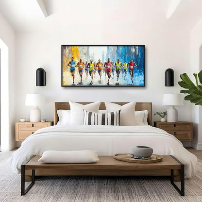 Marathon Runner Large Wall Art Sport Pictures Wall Decor Athlete Canvas Running Print Painting Modern Artwork Home Decoration for Living Room Bathroom Bedroom Office Framed 60"x30"
