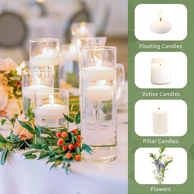 36 Pack Glass Cylinder Vase 4, 6, 8, 10 Inch Tall Clear Vases for Centerpieces Flower Vases for Wedding Decorations Home Decor Dinners Party Event Floating Hurricane Candle Holder Vase