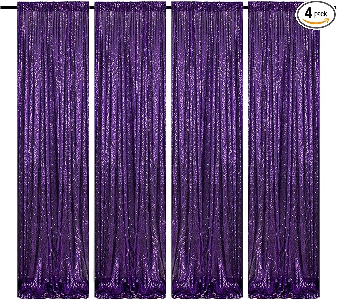 Purple Sequin Backdrop Curtains 2FTx8FT 4 Panels Purple Sequin Curtains for Parties Glitter Backdrop Photo Background for Wedding Baby Shower