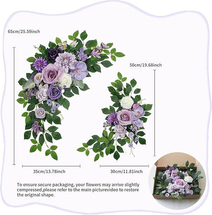 Pack of 2 Wedding Arch, Artificial Flowers, Wedding Decor，Flower Garland Be Suited to Banquet, Party, Reception Entrance Welcome Sign and Background Decoration (Purple)