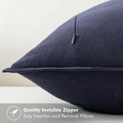 MIULEE Decorative Linen Euro Sham Pillow Covers 24x24 Navy Boho Farmhouse Neutral Couch Throw Pillows for Bed Pack of 2 Accent Modern Pillowcase Summer Sofa Livingroom Home Decor