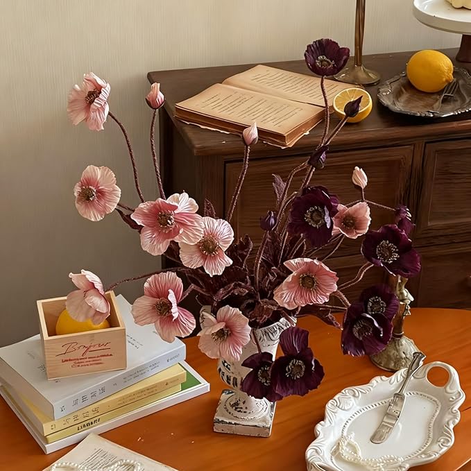 ASTRYAS 8Pcs Artificial Poppy Flowers Poppies Artificial Flowers with Stems Silk Flower Arrangements for Wedding Centerpieces Home Table Bridal Shower Party Decorations Fall Flowers