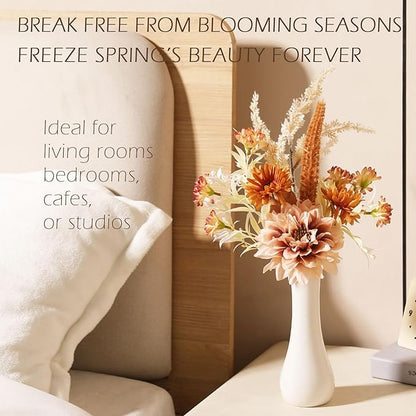 Fake Flower Bouquet, Faux Flower Arrangement for Decorating Kitchens, Bedrooms, Bathrooms, Realistic Artificial Flowers Made of Silk & Plastic, Floral Decoration with Dahlia & Small Blossoms