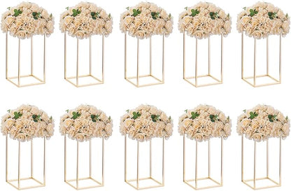 Nuptio Gold Vase for Wedding Centerpieces with Acrylic Panel - 10 Pcs 15¾ inch Tall Vases for Centerpieces for Wedding Gold Vases for Flowers Wedding Tables Home Party Centerpiece Table Decorations