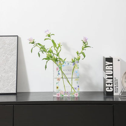 Book Vase, Acrylic Book Vase for Flowers, Book Flower Vase Clear, Book Shaped Vases, A Book About Flowers Vase, Modern Decorative Vases for Home, Office, Bedroom, Living Room, Dining Table