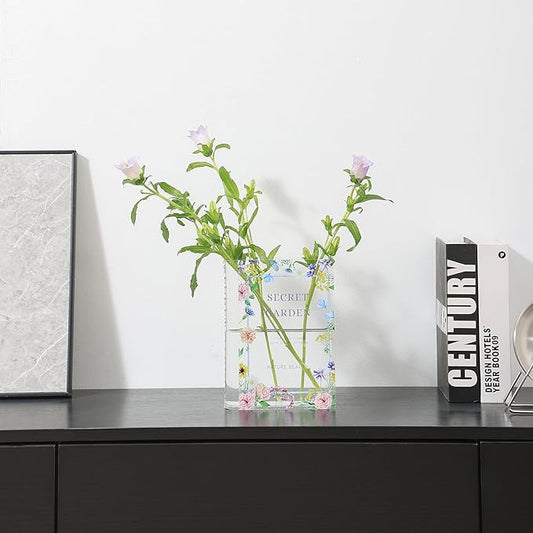 Book Vase, Acrylic Book Vase for Flowers, Book Flower Vase Clear, Book Shaped Vases, A Book About Flowers Vase, Modern Decorative Vases for Home, Office, Bedroom, Living Room, Dining Table