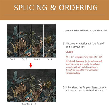 Dark Jungle Wallpaper Peel and Stick Tropical Plant Leaves Self Adhesive Mural for Living Room Bedroom 82"x57"