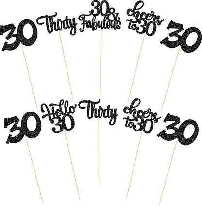 Gyufise 15Pcs 30th Birthday Centerpiece Sticks Thirty Happy 30th Table Flower Centerpieces Sticks Cheers to 30 Floral Decorations for 30th Birthday Party Centerpieces Supplies Black