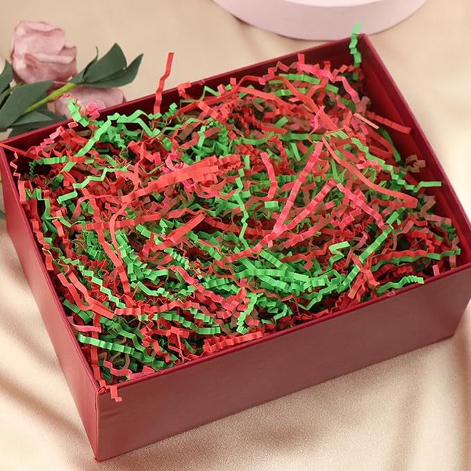 Uptotop 1/2 LB Crinkle Cut Paper Shred Filler for Gift Wrapping Basket Filling, Birthday, Christmas, Thanksgiving, Wedding, Mother's Day, Red and Green