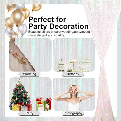 Iridescent White Sequin Backdrop Curtains Glitter Drapes 2FTx8FT 2 Panels for Wedding Birthday Party Decorations Bridal Baby Shower Party Supplies Sparkly Photography Background