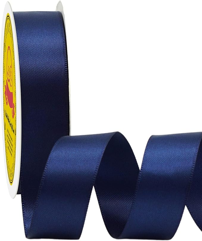 Double Face Navy Blue Satin Ribbon 7/8 inch X 25 Yards Polyester Navy Blue Ribbon for Gift Wrapping Very Suitable for Weddings Party Invitation Decorations and More