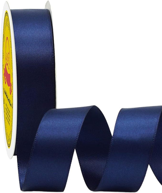 Double Face Navy Blue Satin Ribbon 7/8 inch X 25 Yards Polyester Navy Blue Ribbon for Gift Wrapping Very Suitable for Weddings Party Invitation Decorations and More