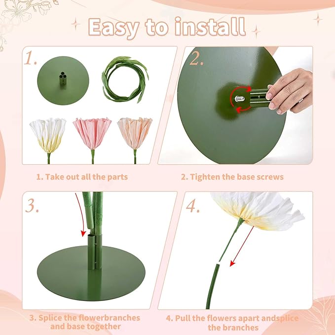 B-COOL Artificial Giant Flowers for Wedding Decoration: 5.58 ft White Champagne Huge Flowers Pink Large Paper Flower Faux Floral for Party Reception Arrangements Background Decor