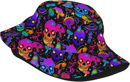 Mushrooms Skulls Cool Bucket Hat Beach Sun Hat Beach Fishing Hat for Men Women