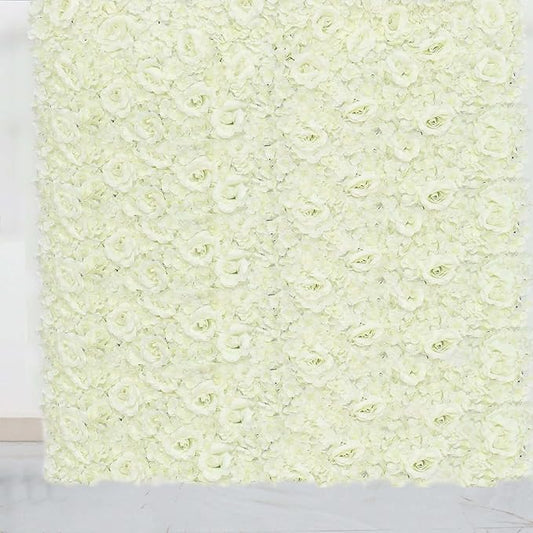 Efavormart 4 Pack 11 Sq ft. UV Protected Cream 3D Silk Rose & Hydrangea Flower Panel Wall Mat for DIY Party Centerpieces Decor