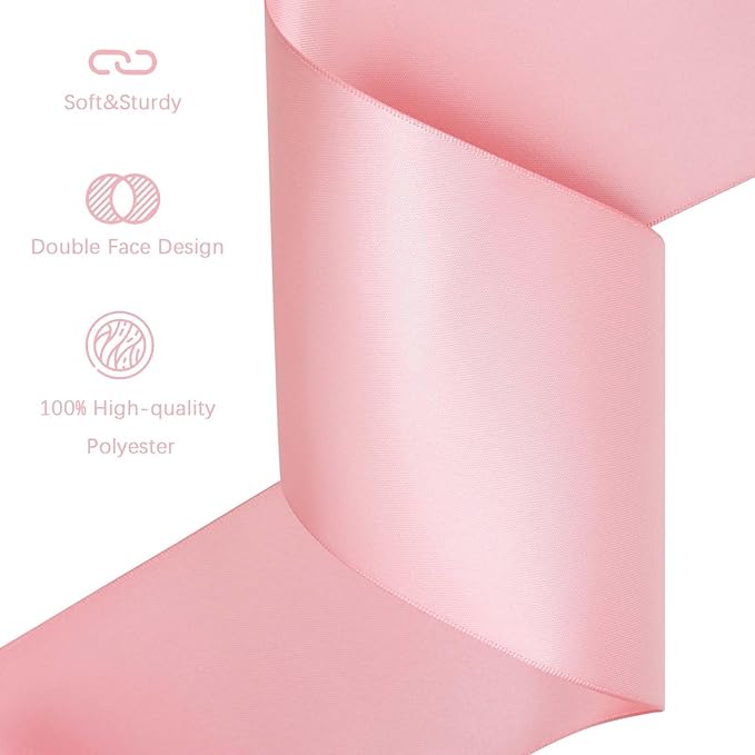 Pink Satin Ribbon 4 inch X 15 Yards Polyester Ribbon for Gift Wrapping Very Suitable for Weddings Party Hair Bow Invitation Decorations and More
