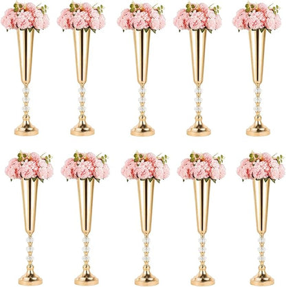 Trumpet Vases for Centerpieces, 10 Pcs Tall Tabletop Vases for Wedding Centerpieces Table Decorations, Road Lead for Wedding Party Dinner Centerpiece for Anniversary Ceremony Party Event Decor(10 Pcs)