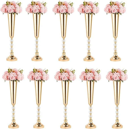 Trumpet Vases for Centerpieces, 10 Pcs Tall Tabletop Vases for Wedding Centerpieces Table Decorations, Road Lead for Wedding Party Dinner Centerpiece for Anniversary Ceremony Party Event Decor(10 Pcs)
