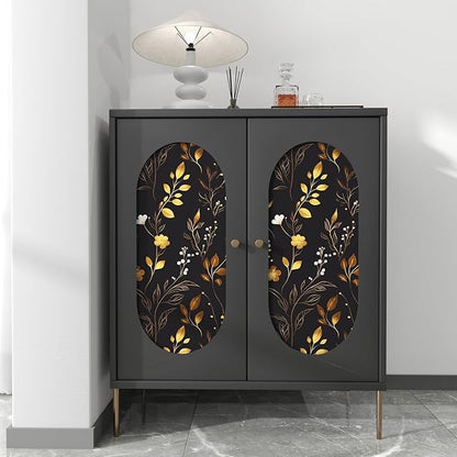 Black Floral Wallpaper Peel and Stick, Dark Gold Vintage Flower Contact Paper 17.5" x 393.7", Golden/White Botanical Wall Paper Self Adhesive Waterproof Removable for Room Cabinet Drawer Table Decor