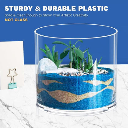 JYPS Flower Clear Vase Centerpiece for Home 1-Set of 2 Sizes, Wedding Party, Plastic Clear Cylinder Wide Vase for Flowers, Decorative Wide Mouth Vase for Decor, Centerpieces, Large Clear Container