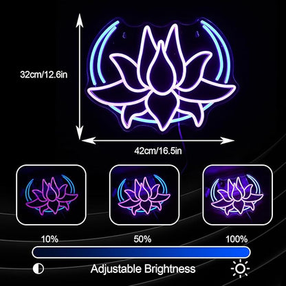 Moon Lotus Flower Neon Sign Dimmable Blue Moon Neon Light Sign for Wall Decor USB Power Purple Lotus Led Light Up Sign for Bedroom Yoga Room Game Room Man Cave