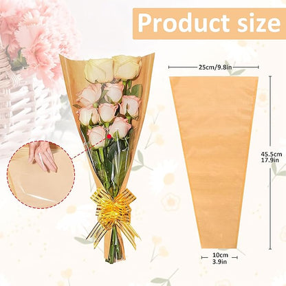 JOYIT Flower Bags for Bouquets, 50PCS Kraft Wrapping Bags, 9.8in x 18in Floral Wrapping Paper Sleeves for Floral bouquets Packaging