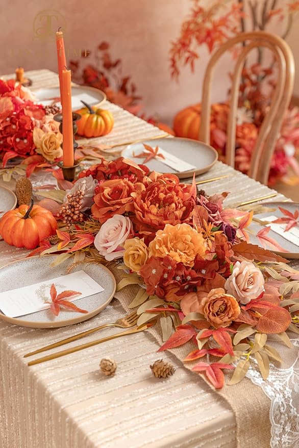 TINGE TIME Maple Red Flower Garlands, 2 PCS Artificial Eucalyptus Arch Flowers, Handcraft Artificial Rose Garlands for Arch Wedding Sweetheart Table Ceremony Backdrop Fall Decorations for Home